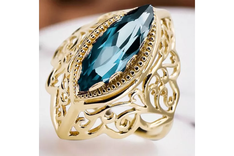 14k geltono aukso Akvamarinas Žiedas Vintažiniai amatai vrc017y